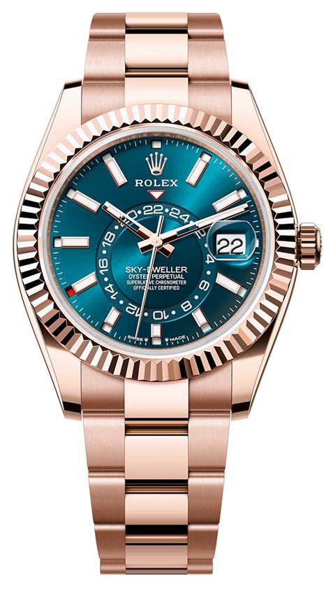 rolex sky dweller rose gold blue|rolex gold sky dweller price.